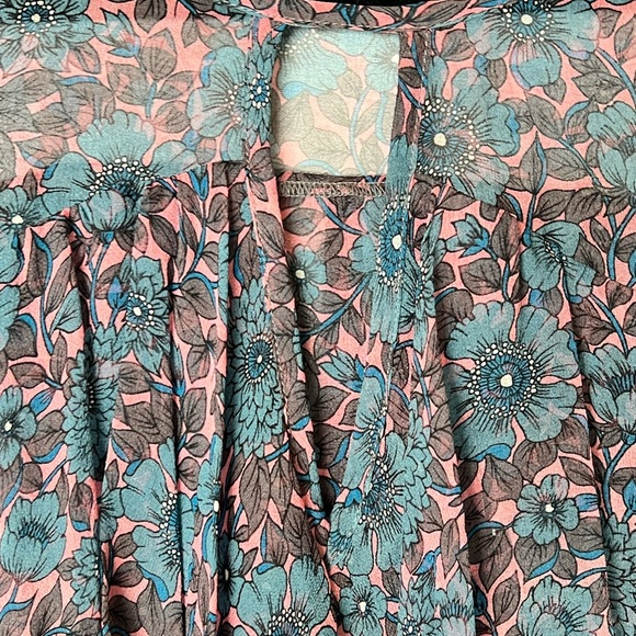 Rebecca Taylor Silk Floral Shibori Sheer Flutter Sleeves Top - Picture 6 of 9